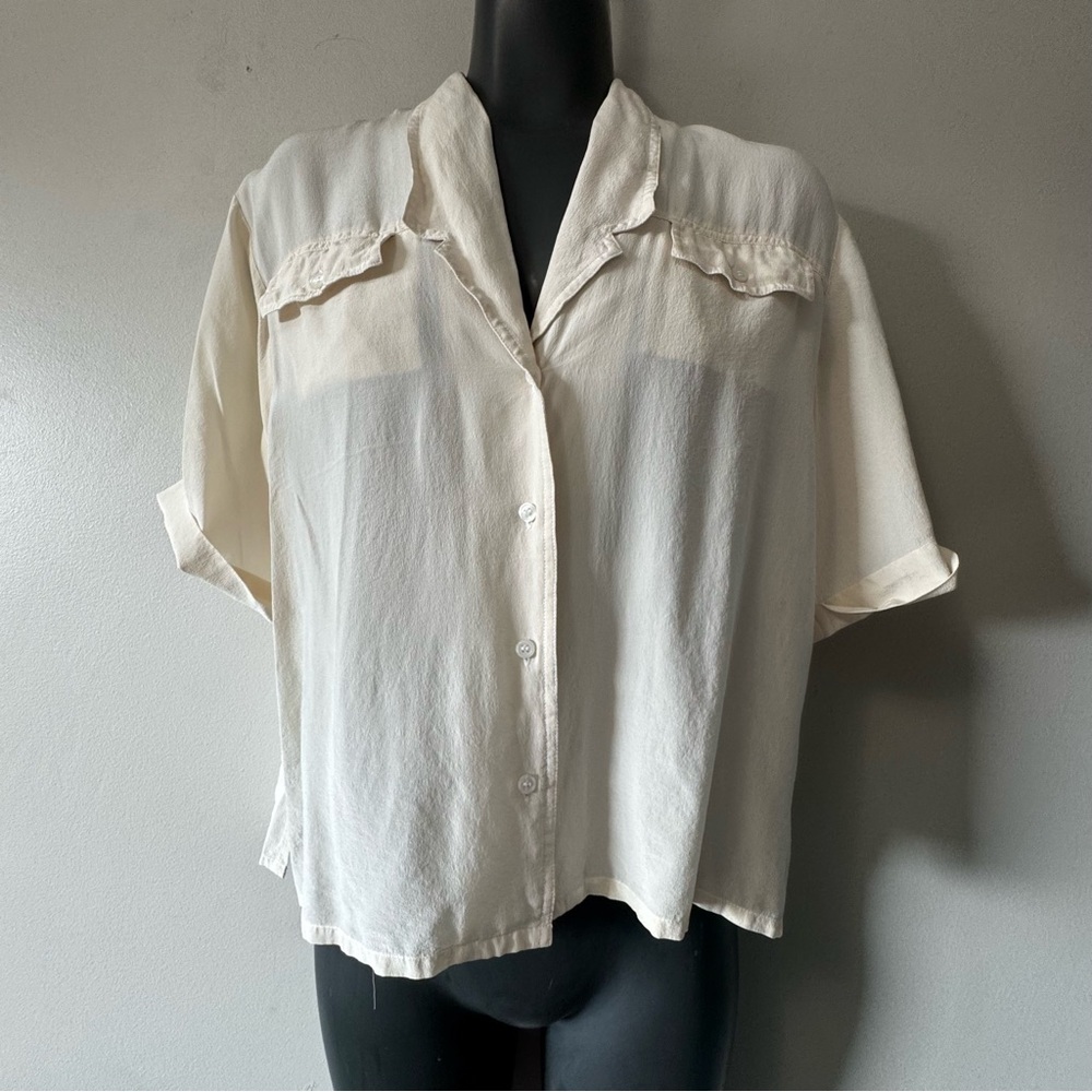 Vintage  Haberdashery Chic Cream Button Down Shirt for Women Silk